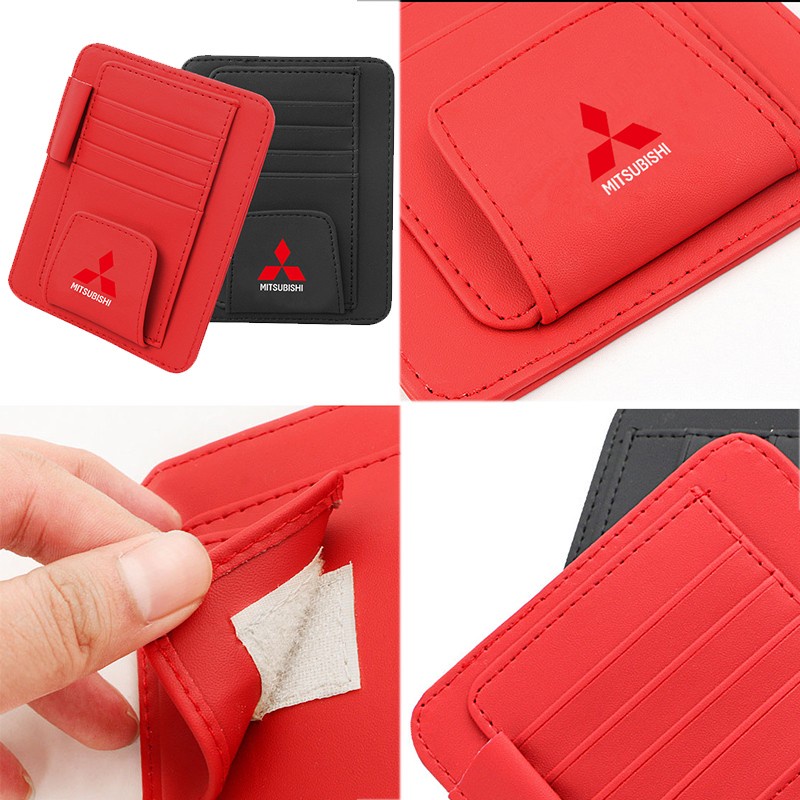 Mitsubishi Tas Pouch Organizer CD DVD Kacamata Pen Bahan Kulit Untuk Sun Visor Mobil