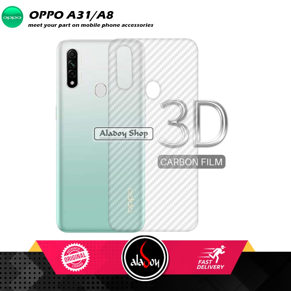 PAKET 3 IN 1 Tempered Glass Layar Oppo A8 / A31 Free Tempered Glass Camera dan Skin Carbon