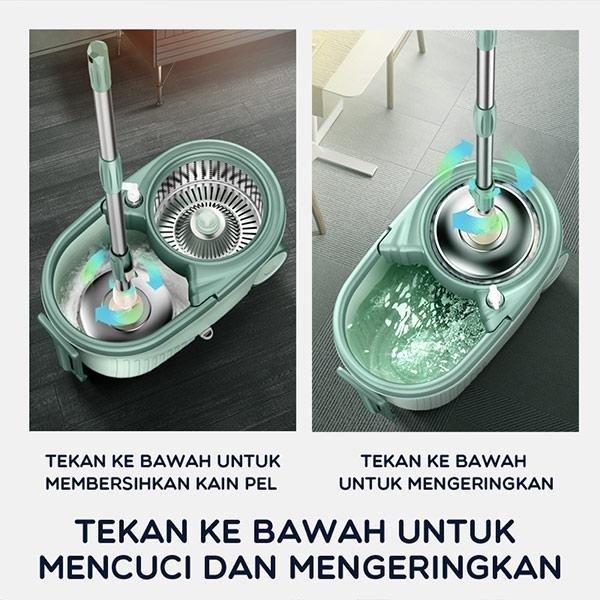 Alat Pel Lantai Kain Fiber dengan Ember Spin Mop Membilas