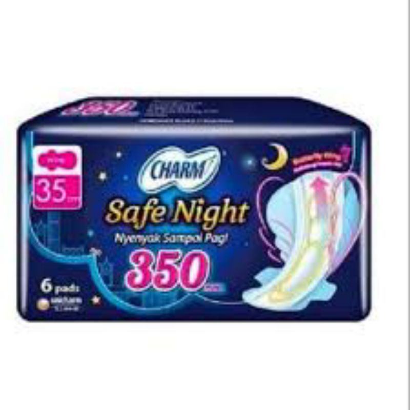 Charm Safe night 350mm / 35cm Wing Isi 6 / 6pads , 6's Comfort night untuk malam
