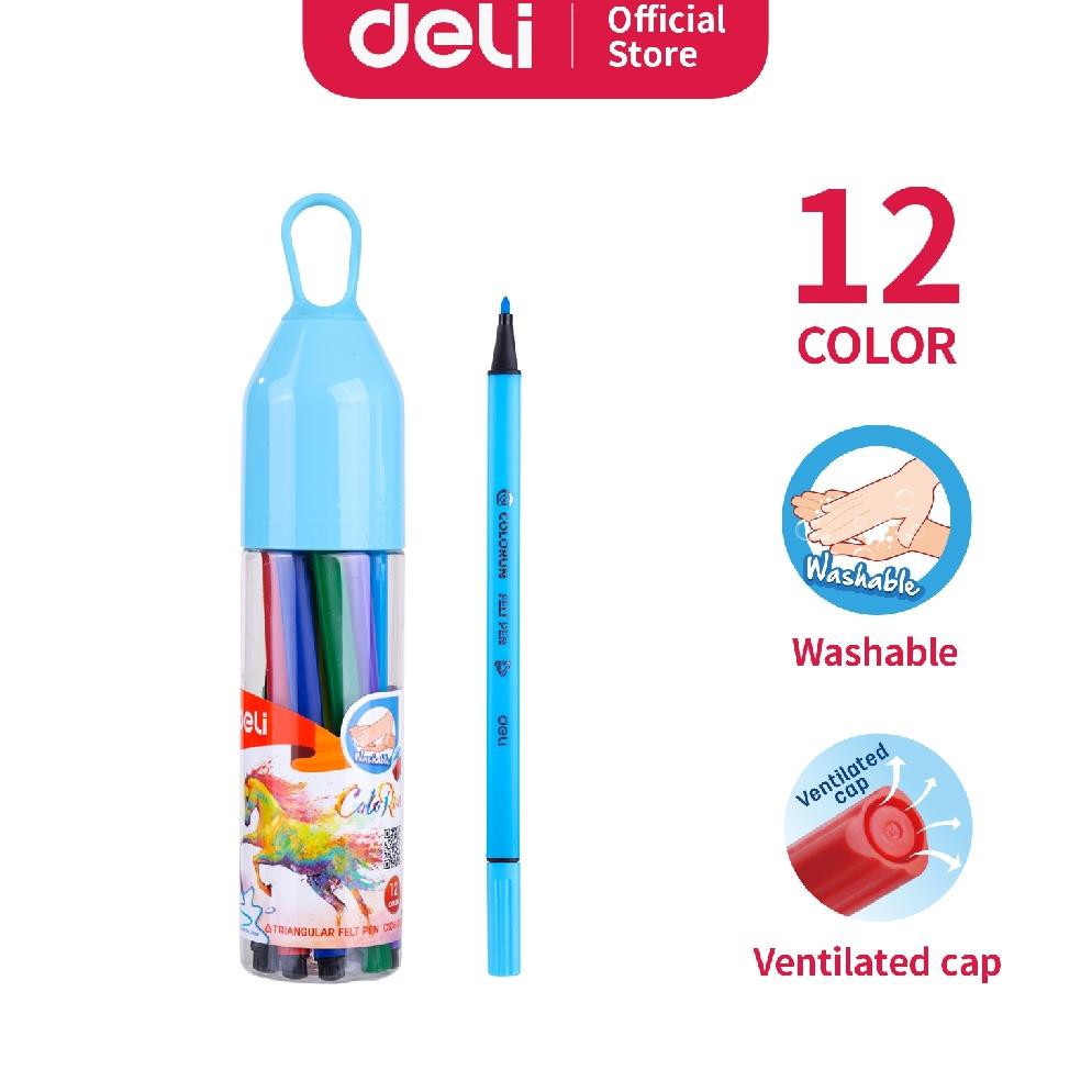 

Hx1Code Deli Spidol Warna 1.0mm 12 Warna Tinta yang bisa dicuci, Tidak Bau tidak beracun Warna Cerah