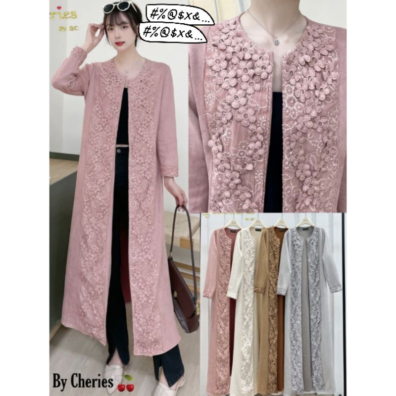 Long Cardigan Kardigan Suede Import Bunga  Timbul (FCOOI689)