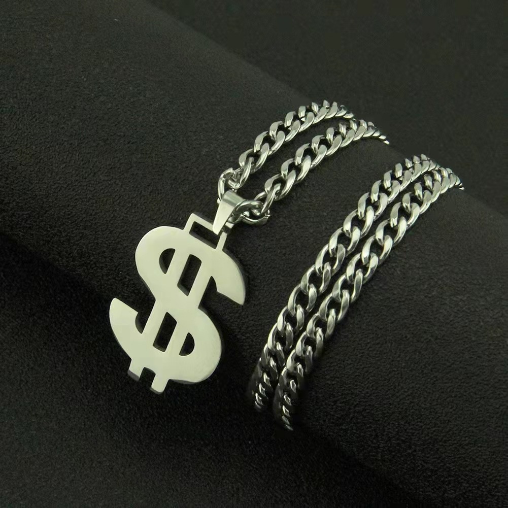 Kalung Liontin Simbol Uang Dollar Amerika Bahan Stainless Steel Warna Silver Untuk Pria Dan Wanita