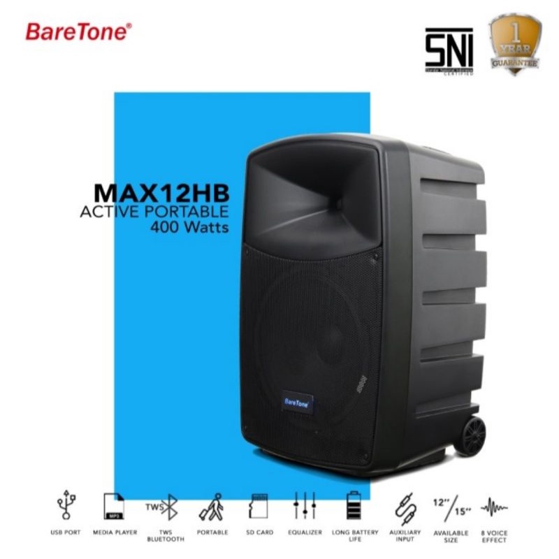 SPEAKER PORTABLE AKTIF WIRELESS MEETING BARETONE 12 INCH MAX 12HB BLUETOOTH ORIGINAL