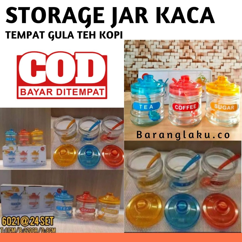 TEMPAT BUMBU DAPUR SET 3 in 1 / WADAH TEMPAT GULA TEH KOPI BAHAN KACA / SY-020ST
