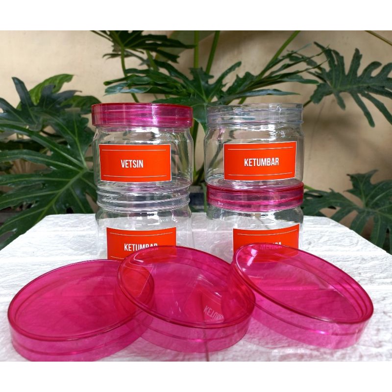 TOPLES PLASTIK TEMPAT BUMBU DAPUR MINIMALIS PINK 330 ML FREE LABEL STICKER DAPUR