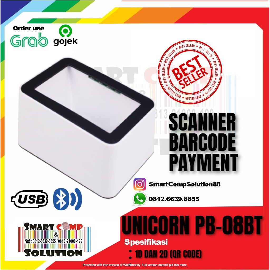 Scanner Barcode Omni 2D Bluetooth Unicorn PB-08BT Reader Payment Box