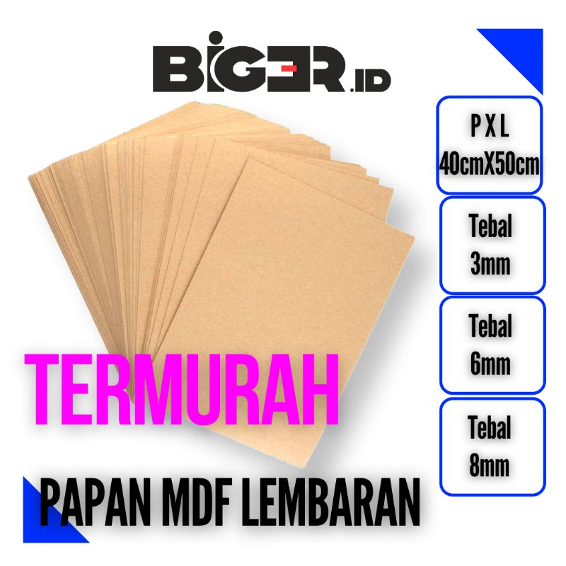 Papan MDF polos 40cmX50cm / Papan Kayu MDF lembaran 40X50 Hard Board bahan MDF potongan 40cmX50cm pa
