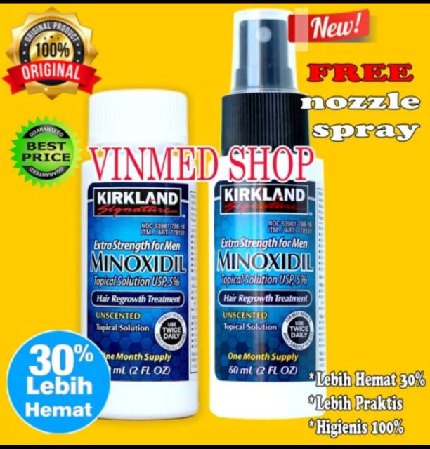 Kirkland Minoxidil 5% paket 2 botol dgn Nozzle Spray irit pemakaian