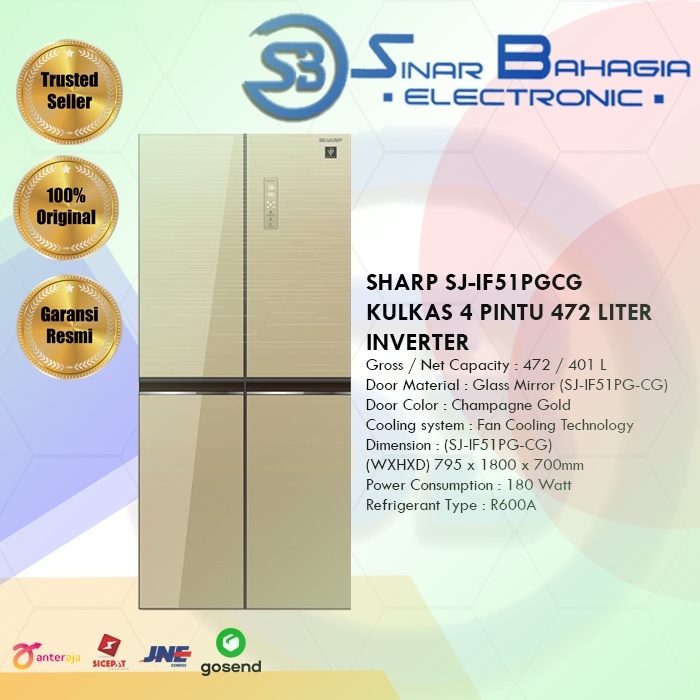 SHARP SJ-IF51PGCG KULKAS 4 PINTU INVERTER 472 LITER (NEW)