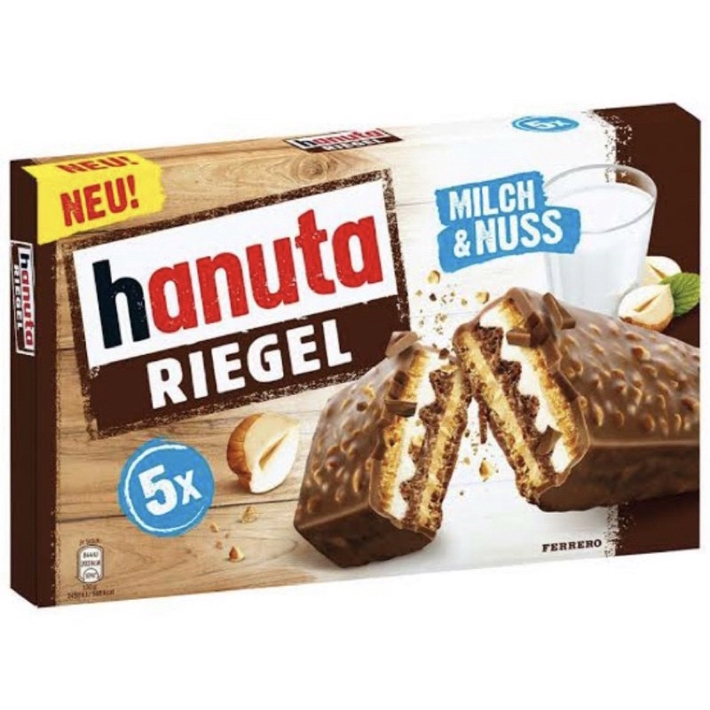 

Ferrero Hanuta Riegel 172gr / Wafer Kacang Hazelnut / Cokelat Snack impor/ cemilan impor / wafer / Hanuta Riegel isi 5b/ Hanuta Riegel Milch & Nuss 5pcs 173 gr | Wafer Susu dan Hazelnut Lapis Coklat Hanuta