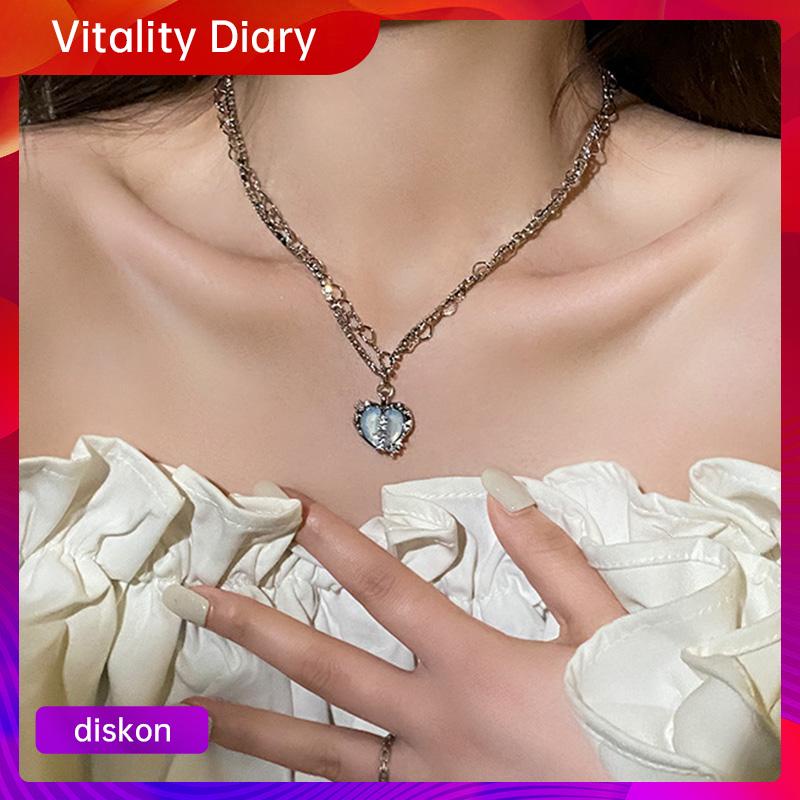 【COD❤️】Split Love Multi-layer Flash Diamond Zircon Kalung Wanita Manis Keren Temperamen VDY