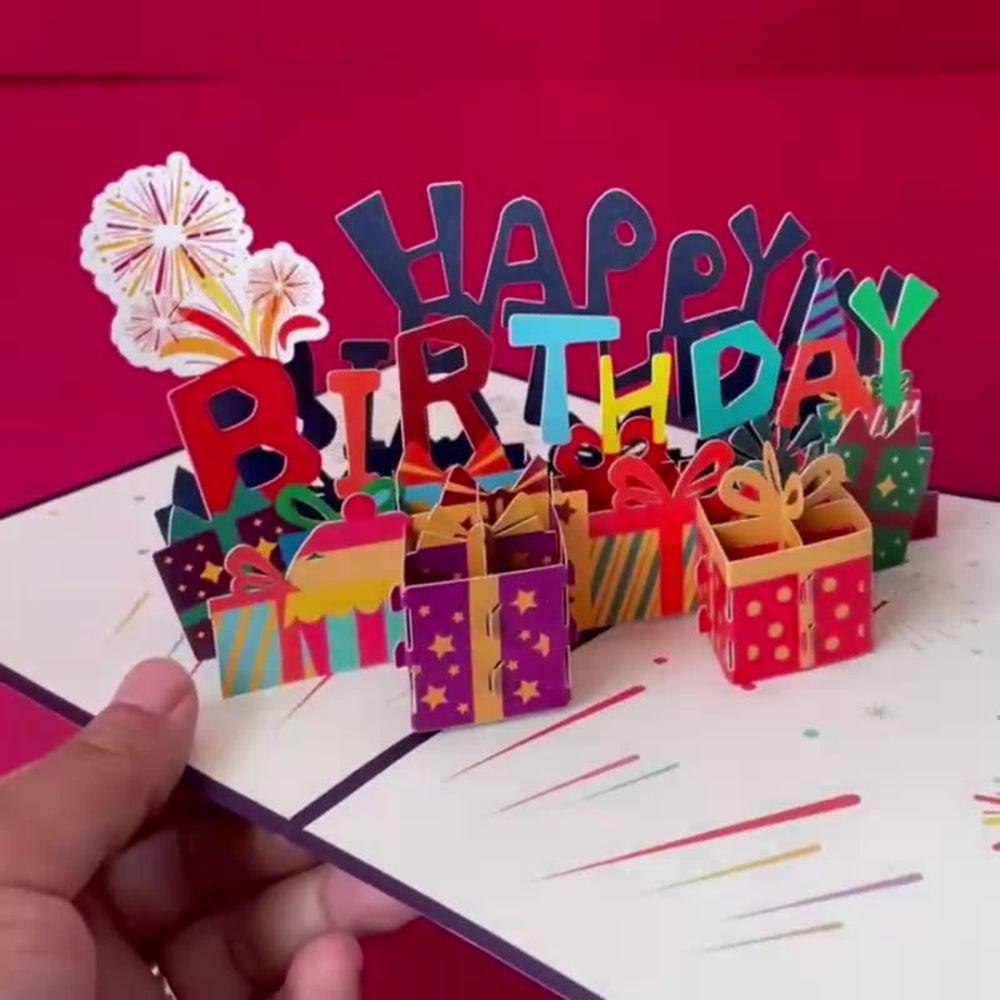 [Elegan] Kartu Ucapan Pop-Up Istri Suami Kue Ulang Tahun Happy Birthday Postcards Dengan Undangan Amplop