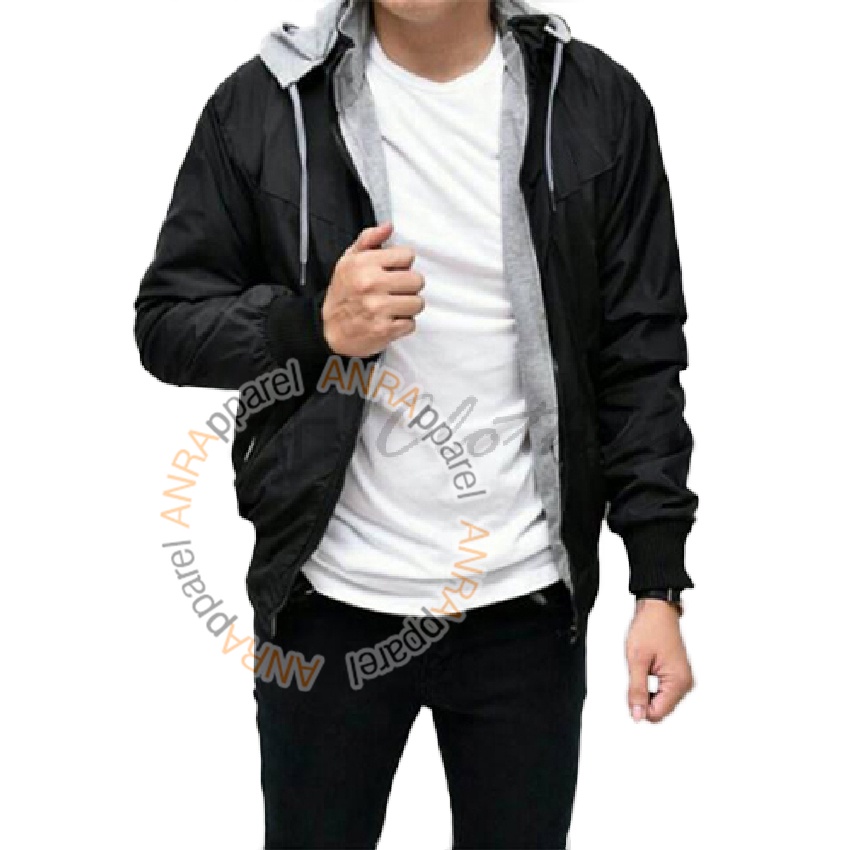 JAKET BOLAK BALIK 2in1 Bomber Parasut Fleece Hoodie Pria