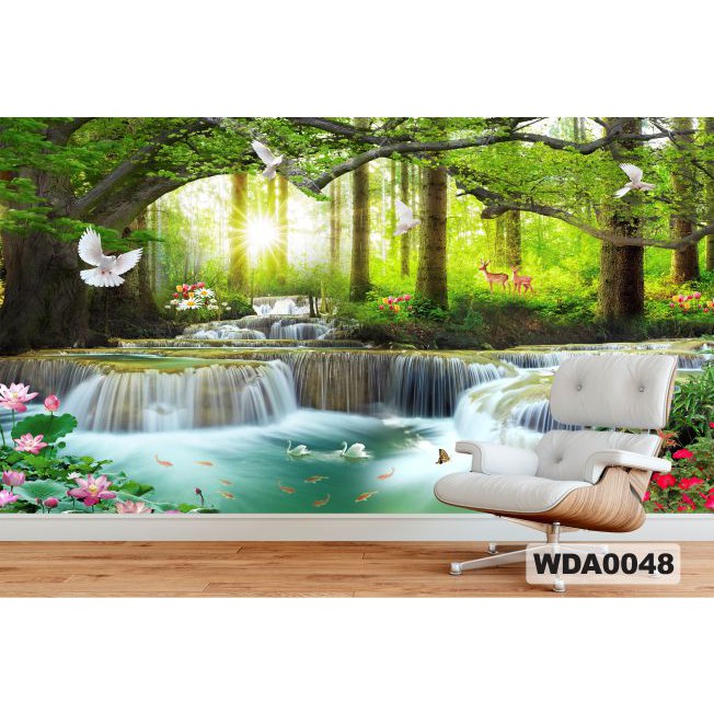 wallpaper waterfall 3d, wallpaper custom 3d air terjun, wallpaper dinding custom, wallpaper 3d