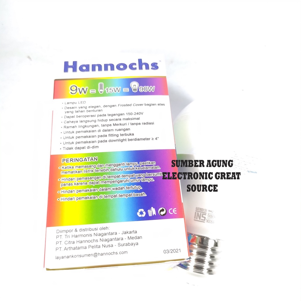 Lampu LED Sonic 9W Hannochs Cahaya Putih 220V 240V 6500K Cerah