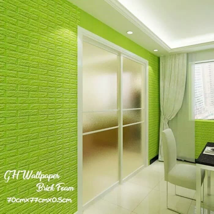 WALL PAPER 77X70 CM FOAM BRICK HIJAU  LIME SOFT  GREEN 