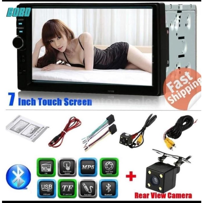 Paket Mp5 Player Camera Belakang Mundur Lcd 7 Inch 2Din Mobil Mp3 Fm