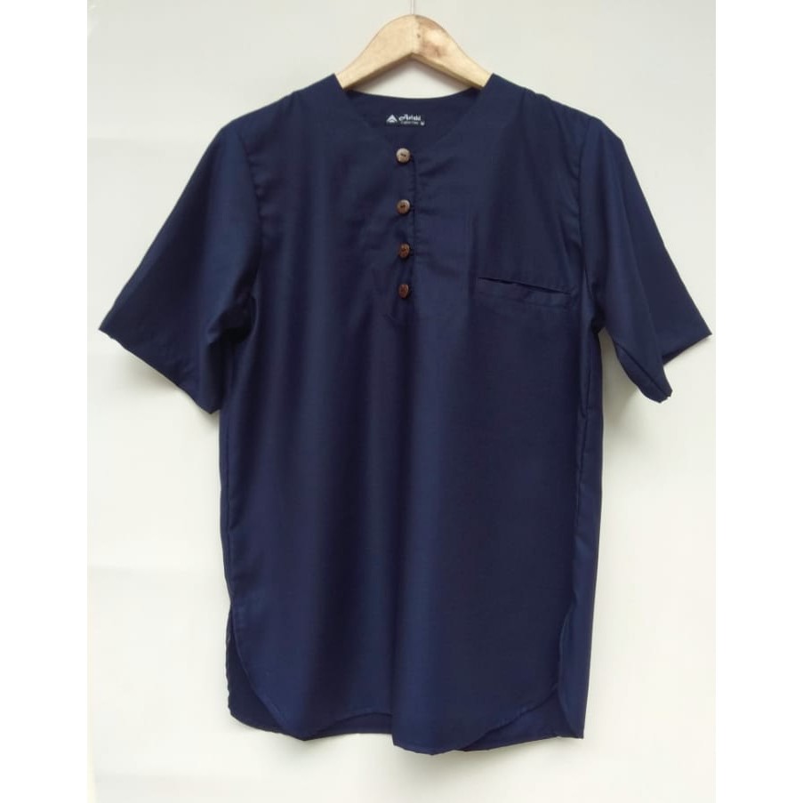 Baju Koko Pakistan Toyobo Pria Lengan Pendek, kurta polos modern casual terbaru-navy
