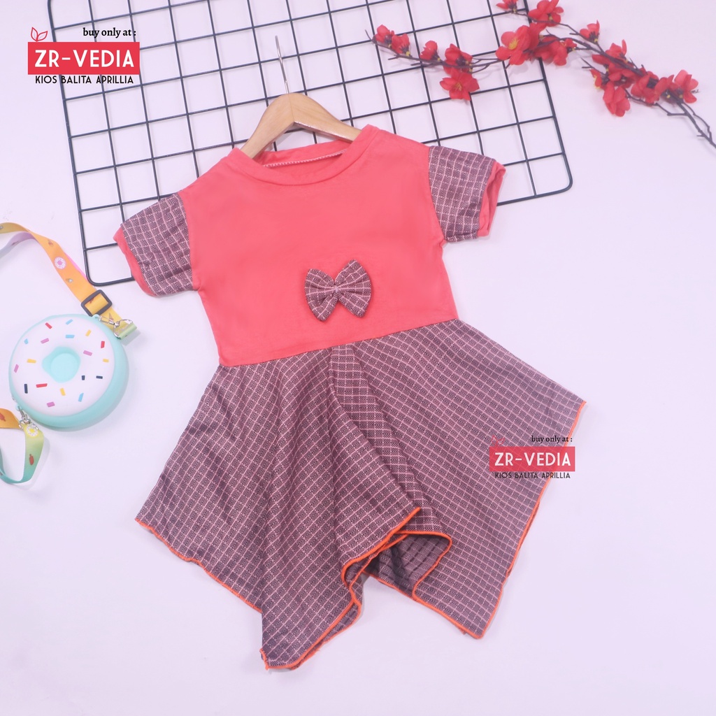 Dress Jennie 1-2 Tahun / Dres Anak Perempuan Lengan Pita Polos Branded Baju Pesta Pakaian Adem Murah