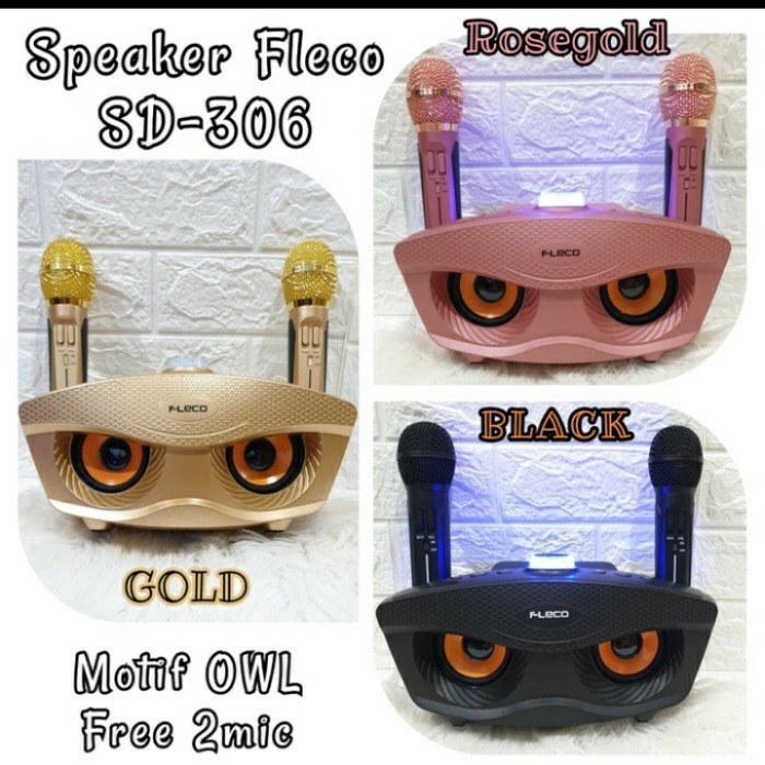 Speaker Mic Karaoke FL-306 Motif OWL+Free 2 Mic Wireless