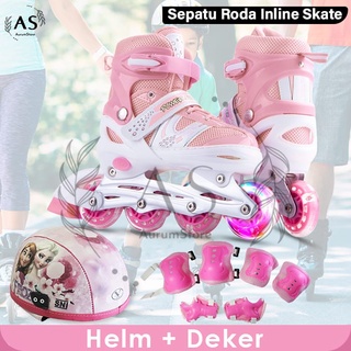 Sepatu Roda Inline Skate + Dekker + Helm S M L Set
