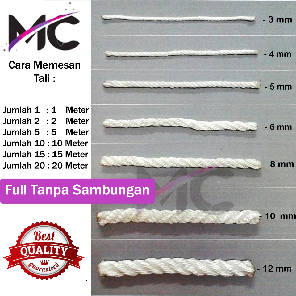 Tali Tambang Kecil Nilon Nylon Rope 3mm 4mm 5mm Pengikat Barang Putih Halus Qualitas Eksport