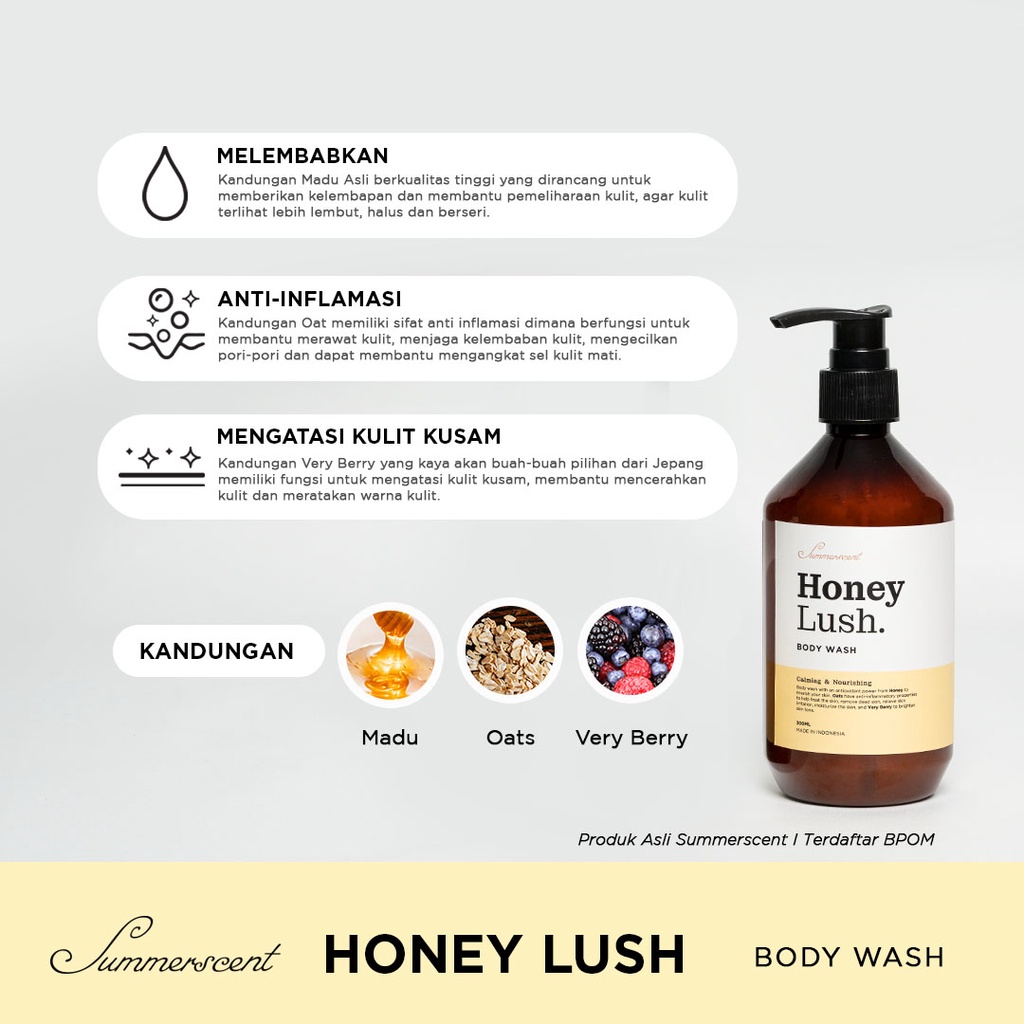 Sabun Mandi Cair Body Wash Pria Wanita Honey Lush Calming Nourishing Summerscent