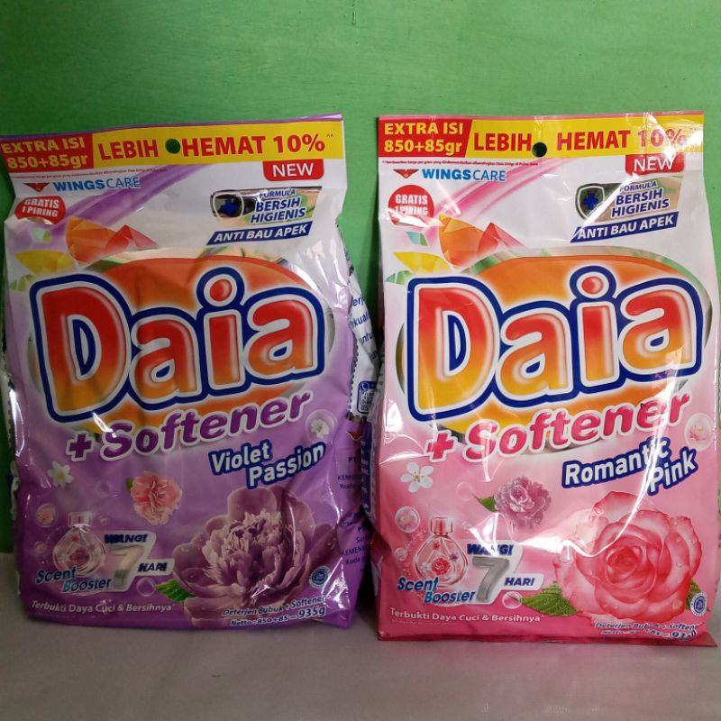 DAIA DETERGEN 850 gr + softener varian romantic pink & violet passion (extra isi 85gr)