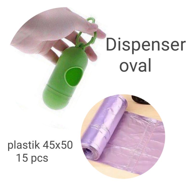 (2 ITEM BARANG) DISPENSER OVAL PLASTIK SAMPAH + 1 ROLL  PLASTIK SAMPAH 45X50, ISI 15