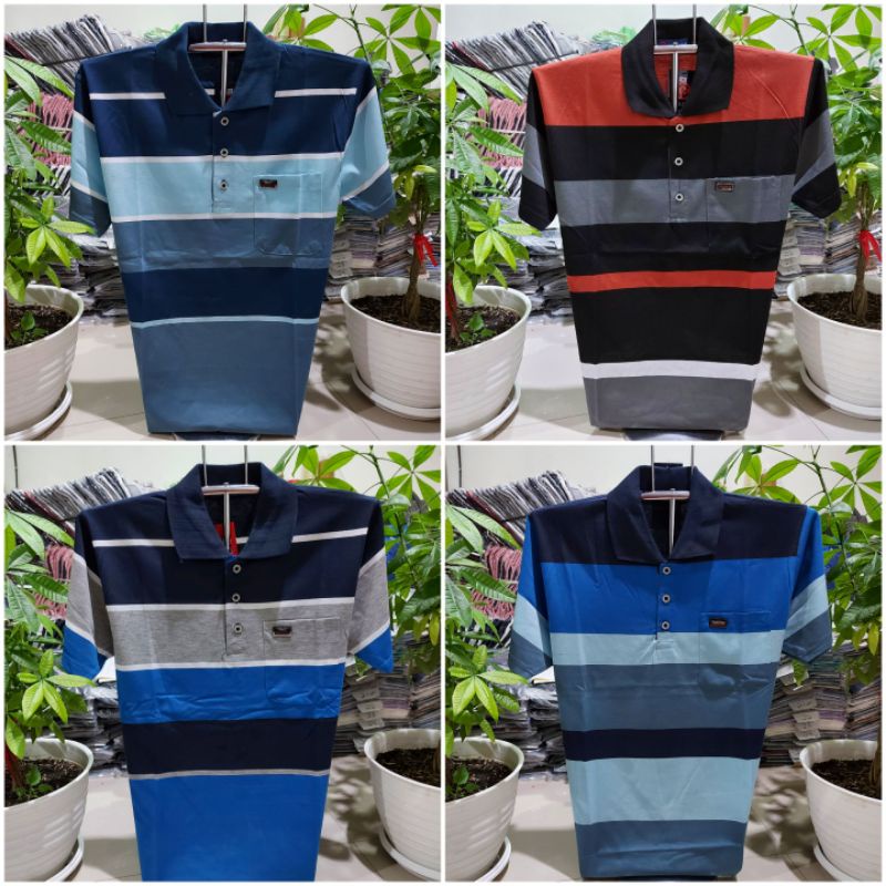 Kaos kerah garis size M - Kaos kra Persenan - Kaos wangki - kaos pria kerah - kaos kerah motif salur