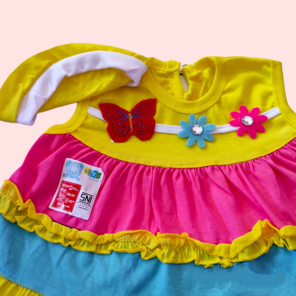 Setelan Baju Bayi Perempuan + Topi (0-12 Bulan) Dress Baju Bayi Perempuan Rok Bayi Bando Bayi Bandan Bayi Baju Celana Bayi