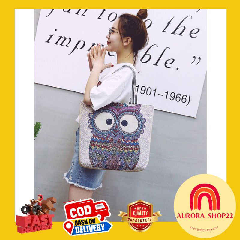 [COD] Tas Totebag Kanvas Motif Karakter Burung Cute Import Ala Korea Tas Totebag Kanvas Tas Kuliah Cute