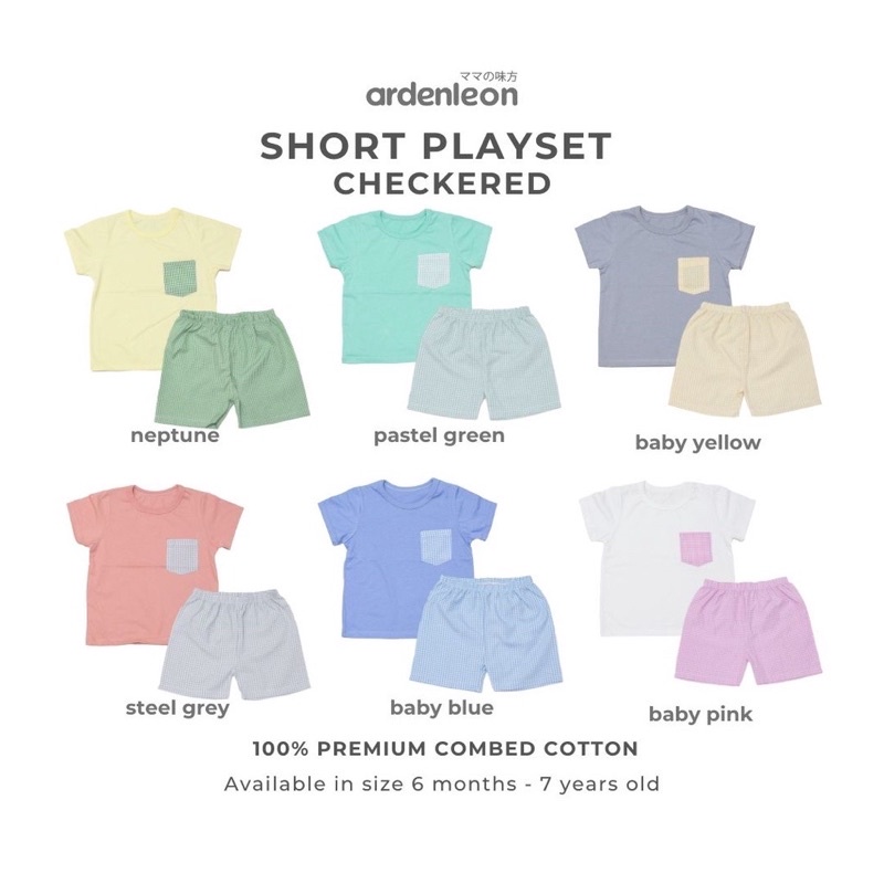 ArdenLeon  SHORT PLAYSET CHECKERED 3L4L5L / Arden Leon Setelan Kaos Celana Pendek Kotak-Kotak