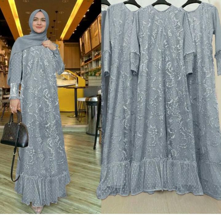Paling Dicari.. ISG√Gamis Humaira brokat tile mutiara M-L-XL-XXL JUMBO / Gamis wanita brokat / Gamis