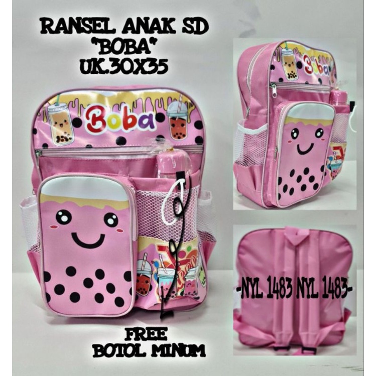 Tas ransel sekolah anak perempuan motif BOBA +topi free Botol tempat Minum