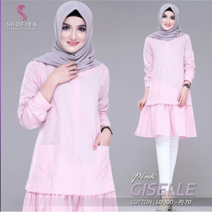 GISELA TUNIK Moscrepe Baju Tunik Panjang Kancing Hidup Baju Atasan Wanita Busui Modern Terbaru