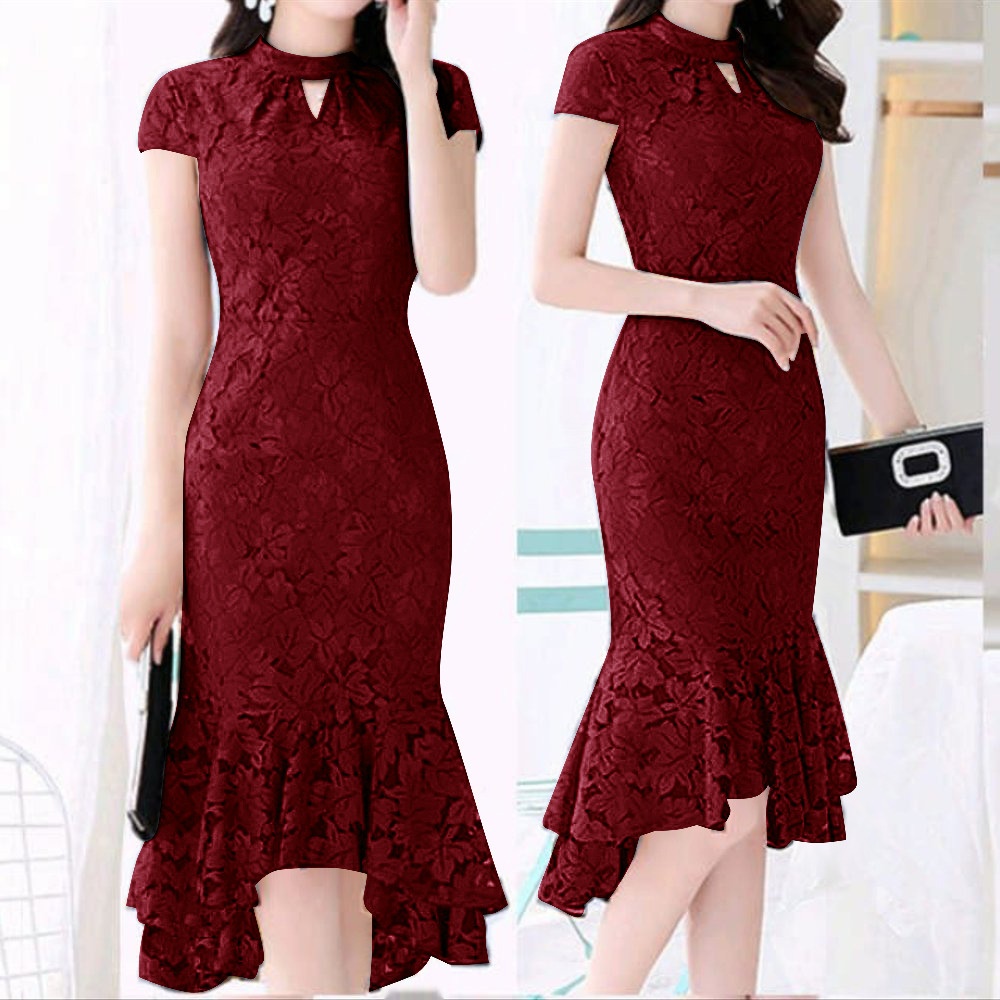 BISA COD - SHOPIA LACE DRESS BRUKAT WANITA mF / 3 UKURAN L XL XXL Dress Mermaid Shopia Lace