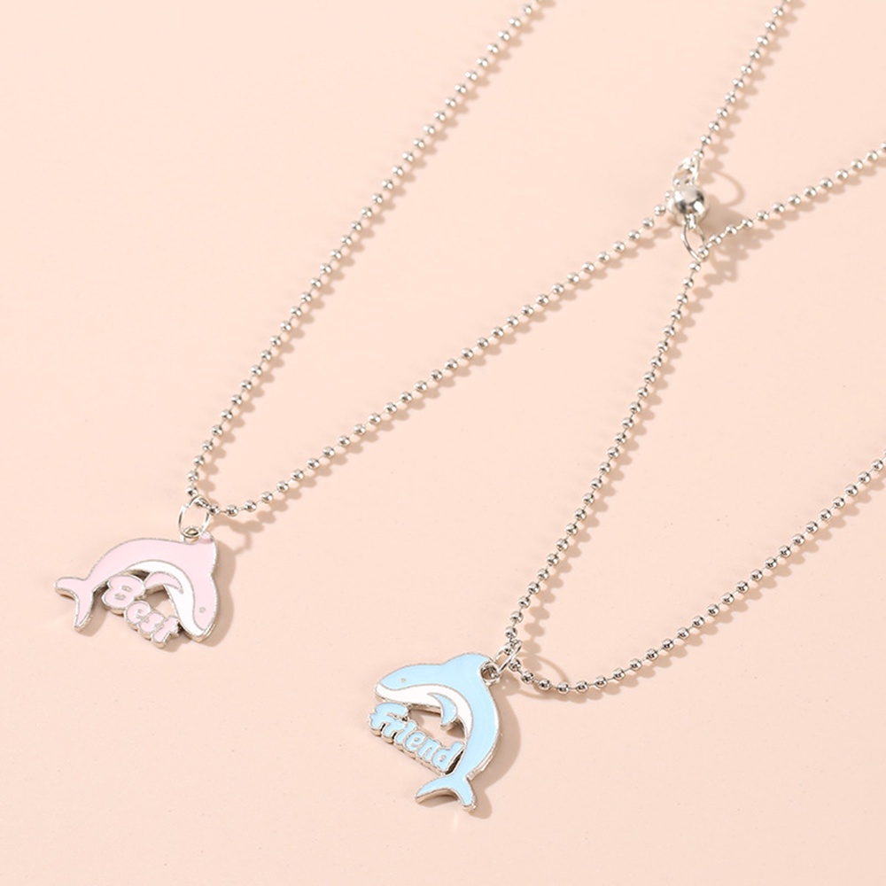 2pcs Kalung Liontin Kartun Lumba-Lumba Magnetik Untuk Pria Dan Wanita