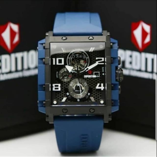 Expedition E 6757 jam tangan pria original black blue navy tali rubber
