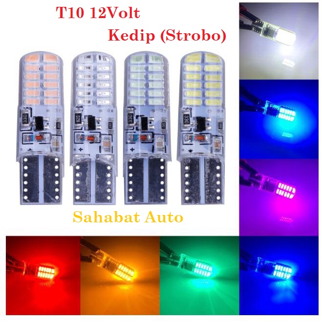 Lampu LED T10 Jelly SILIKON KEDIP STROBO 24Mata 3014 12V Sein Senja Speedo Plat Nomor