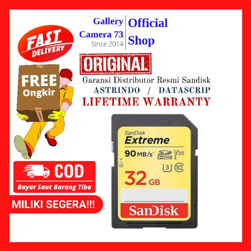 Sandisk extreme 32gb 90mbps sd card memori sandisk original sandisk official store