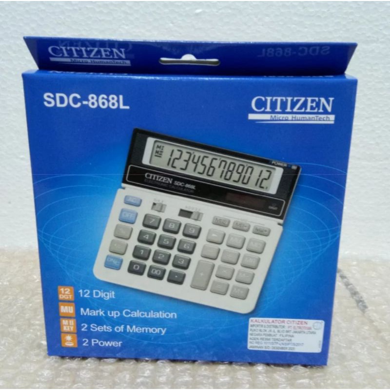 

CITIZEN KALKULATOR SDC 868 L CALCULATOR 12 DIGIT BASIC