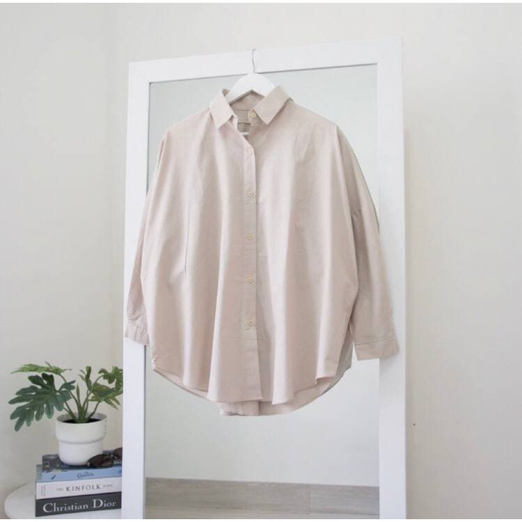SEYHA - NINY KEMEJA REMPLE BLOUSE WANITA SHIRT PUTIH KEMEJA Lengan Panjang-BEIGE