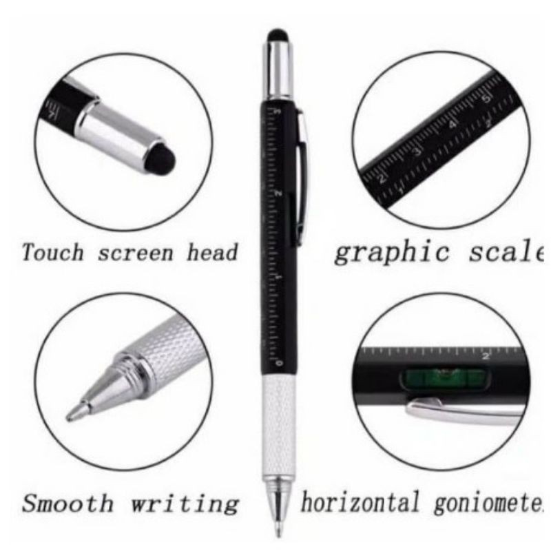 Pen Multifungsi Stylus + Penggaris + Level + Obeng Pulpen stylus hp android 6 in 1 6in 1