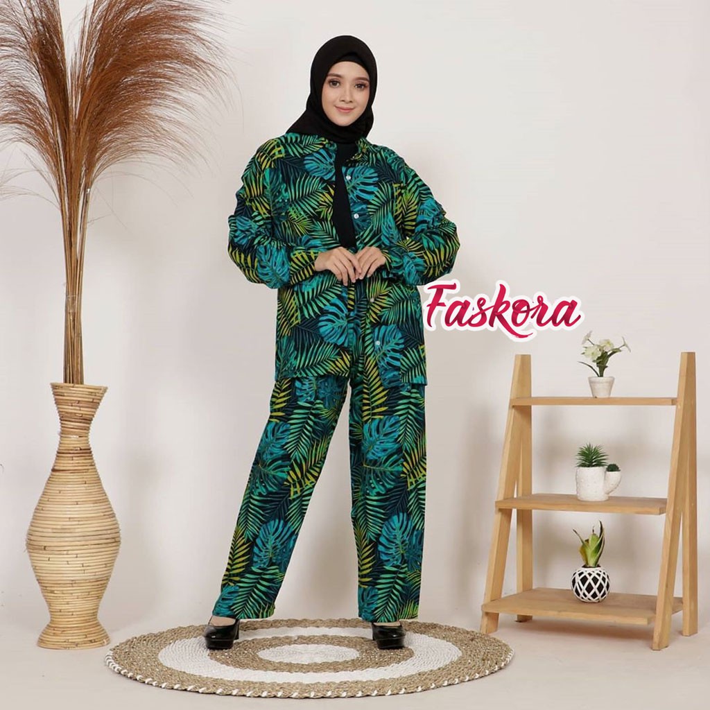 One Set Wanita Busui Panjang Daun Kelapa - Setelan Jumbo Rayon Wanita Kekinian - Pajamas Tiedye Set