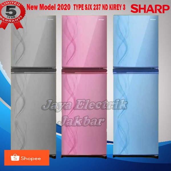 Kulkas 2 Pintu SHARP SJ 237 ND  Kirey III 220 Liter No Frost Garansi Resmi 5 TH Ice Twist Tanpa Bunga Es