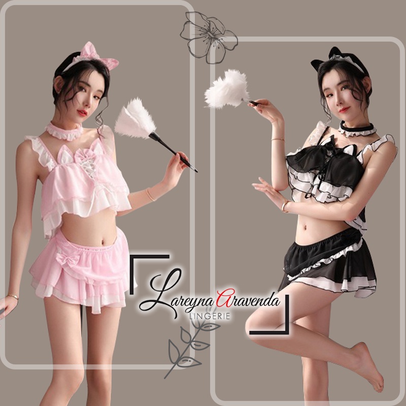 Set Lingerie + CD + Bando Seksi Model Cat Maid Neko Costume PREMIUM LG075