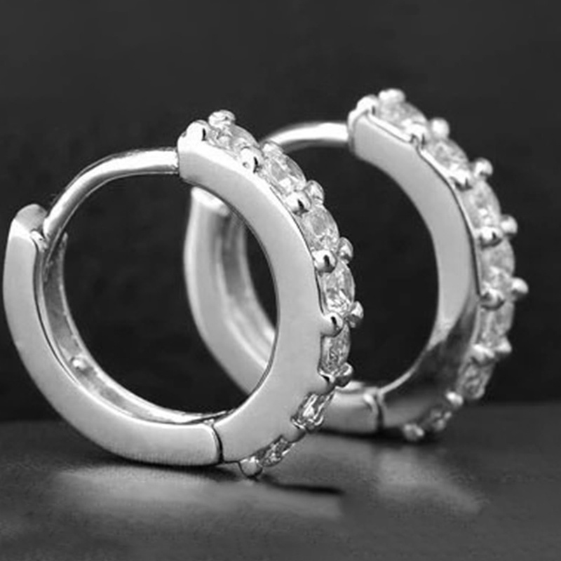 NEW HOT SALE 100% Real 925 Sterling Silver Crystal Circle Earring For Women Making Jewelry Gift Wedding Party Engagement