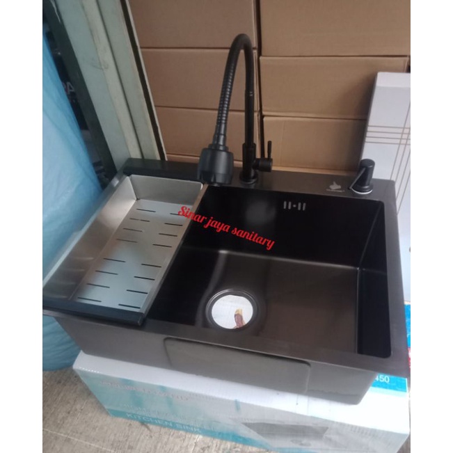 Paket kitchen sink Golden hand black 6045 &quot;ORIGINAL&quot; / paket sink hitam 6045 model ONAN